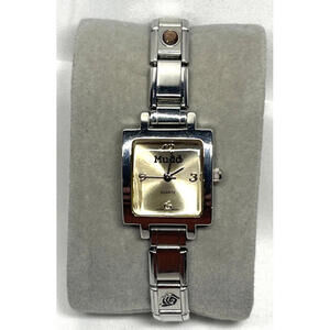 Mudd MD58 T125-02 Square Bezel Dial Silver Charm Stretch Band Watch NEW Battery